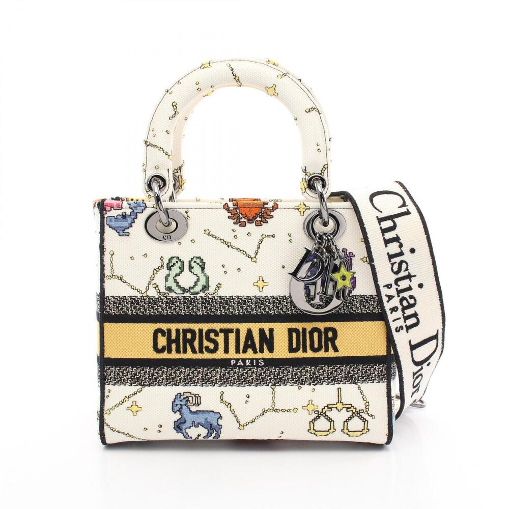 Dior LADY LITE Handbag Canvas White Multicolor